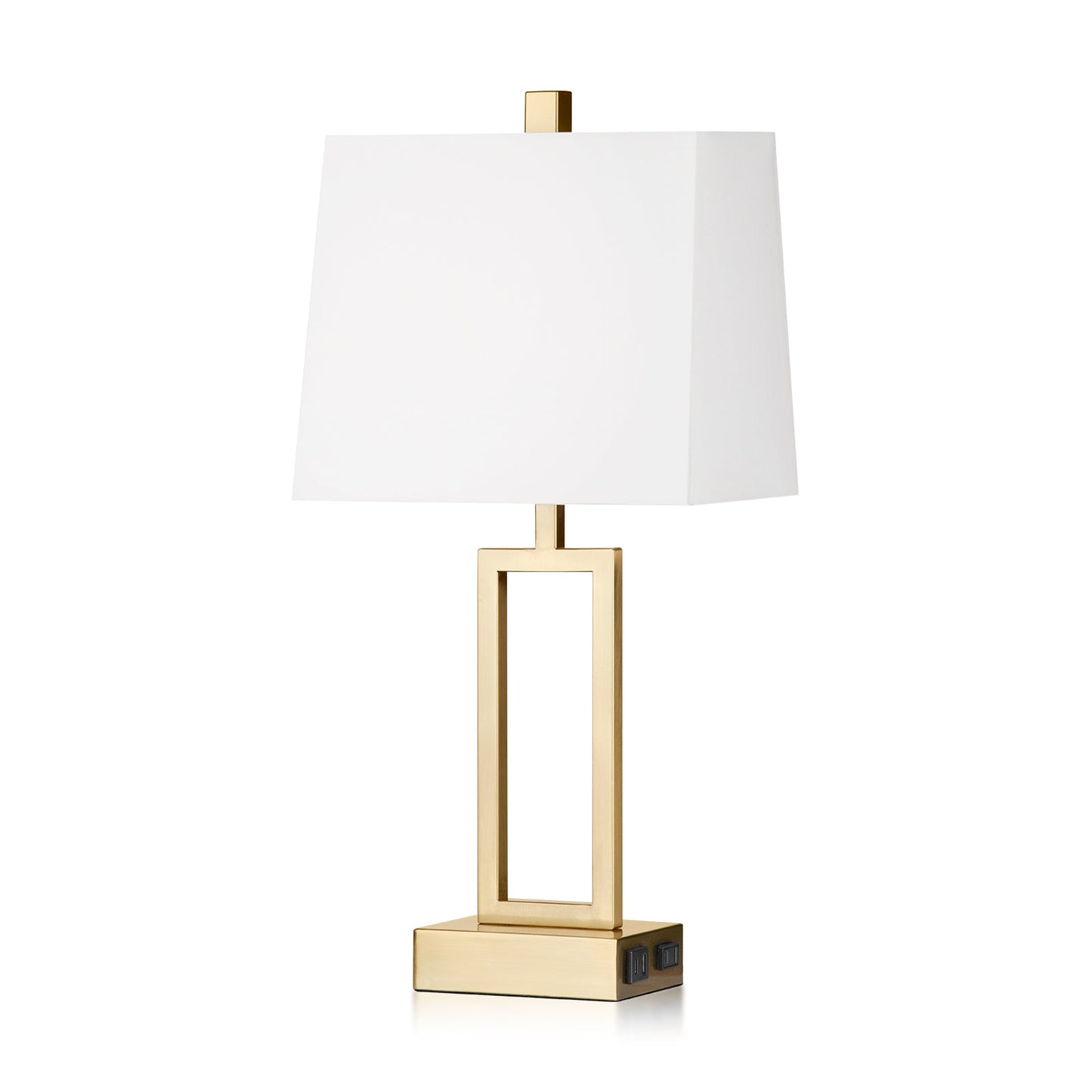 Gold Door Style Table Lamps: Equipped with USB and Type-C Charging Ports, AC Socket and 3-Way Touch Dimming Switch (Set of 2)