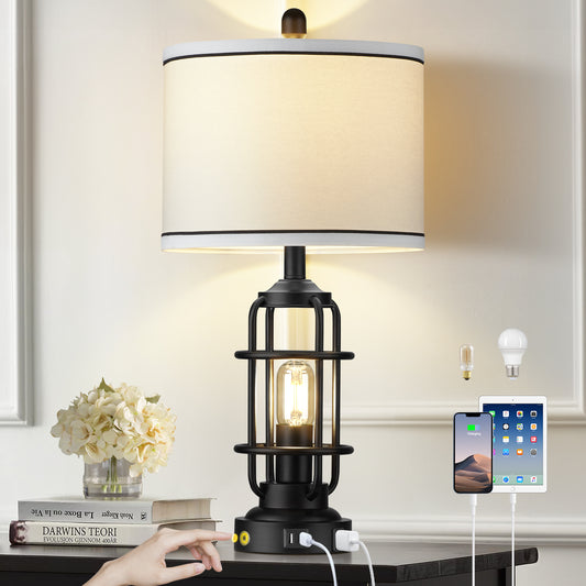 2-in-1 Table Lamps with Nightlight, Featuring a Drum Shade and Touch Dimming (1P)