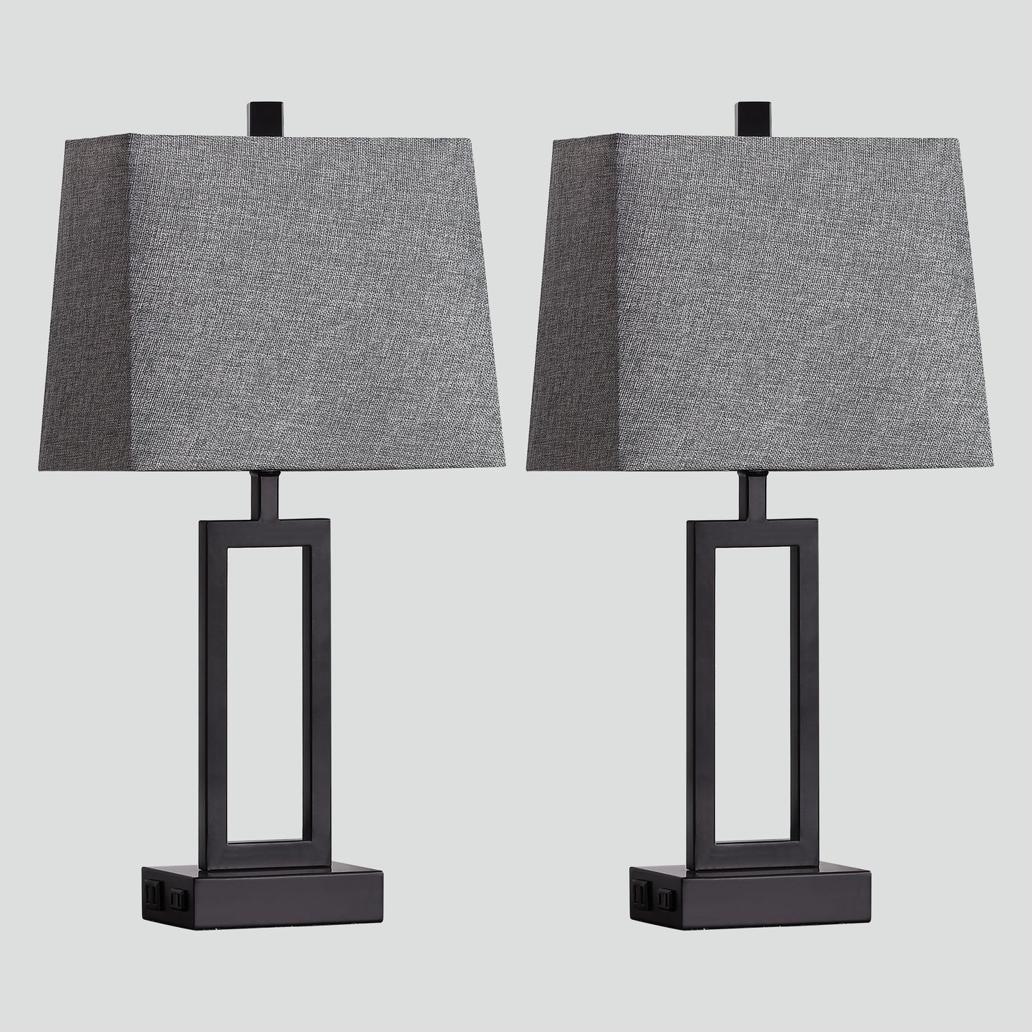 Cinkeda Table Lamp Metal Grey USB Ports Touch Dimming (Set of 2)