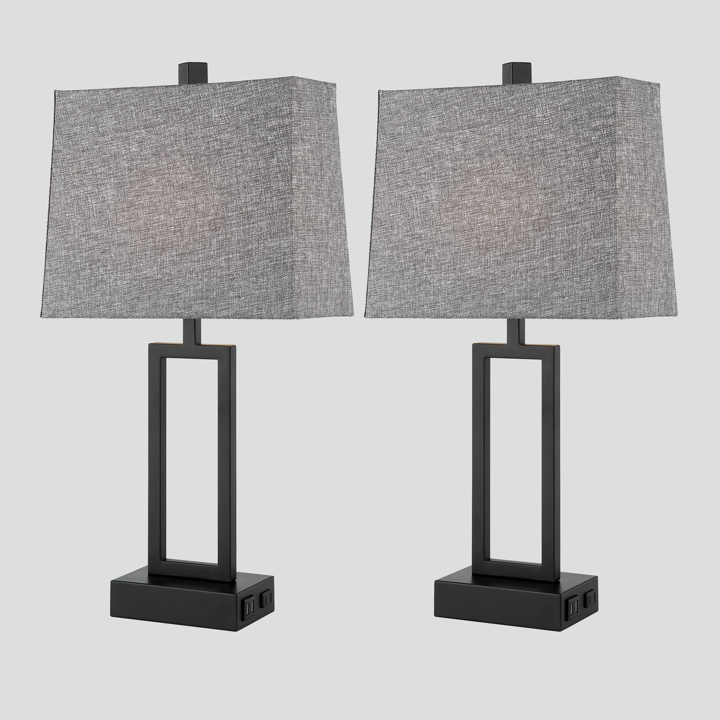 Cinkeda Table Lamp Metal Grey USB Ports Touch Dimming (Set of 2)