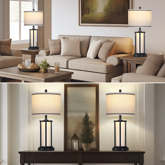 Modern Table Lamps with USB-C & AC Outlets, Night Light, and Charging Station(Set of 2)