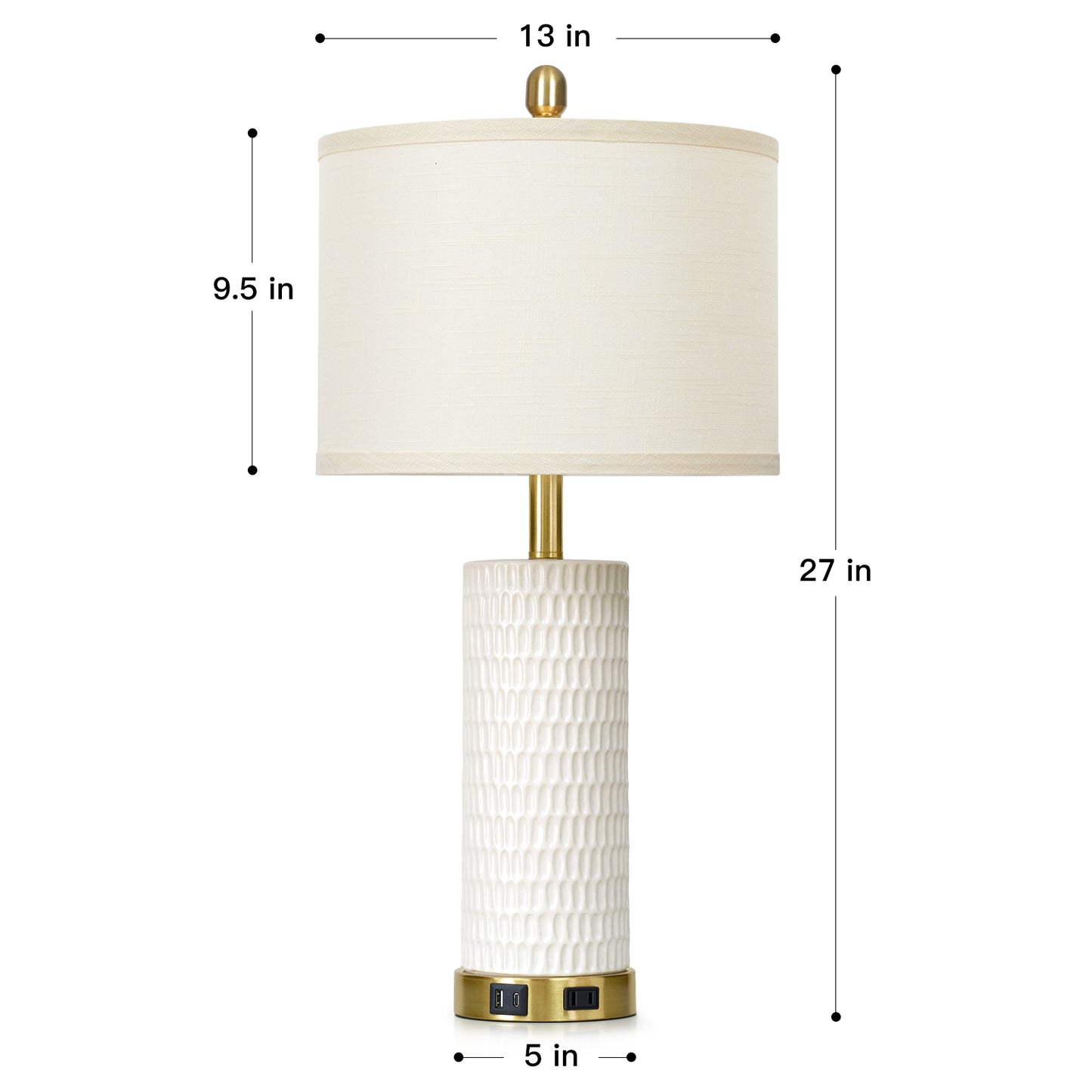 Modern Table Lamps with USB-C & AC Outlets, Touch Control, 27" Height(Set of 2)