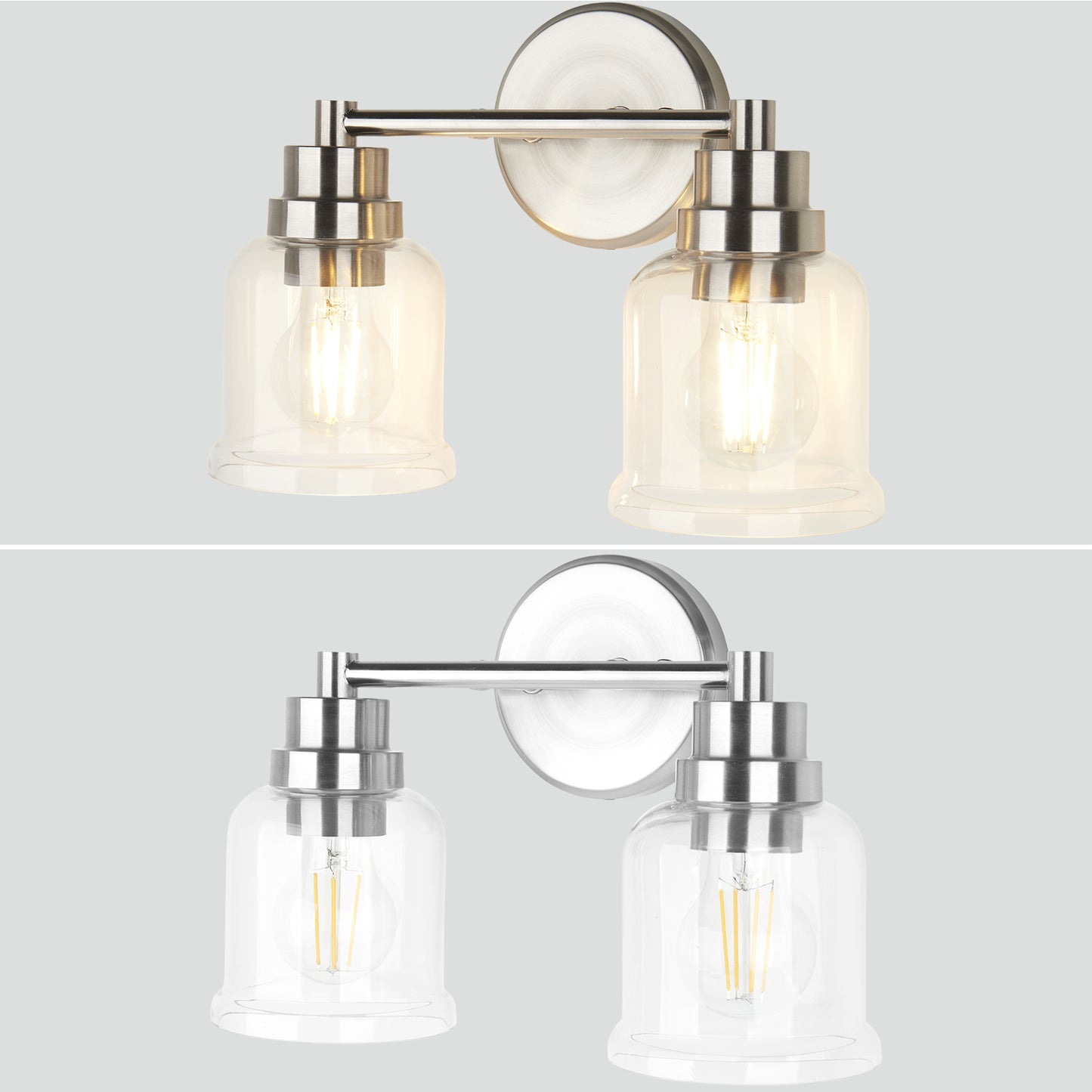 One with Two Wall Lights Stainless Steel Base Frame Glass Shade