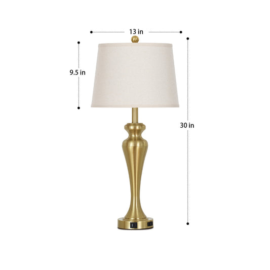 Modern Golden Table Lamp with USB-C & AC Outlet, Touch Control, and LED Bulb(Set of 2)
