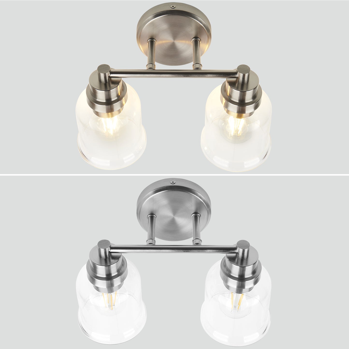 One with Two Wall Lights Stainless Steel Base Frame Glass Shade