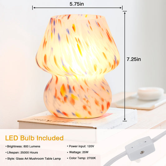 Matte All-glass Table Lamp with In-line Switch and Colorful Dots Texture