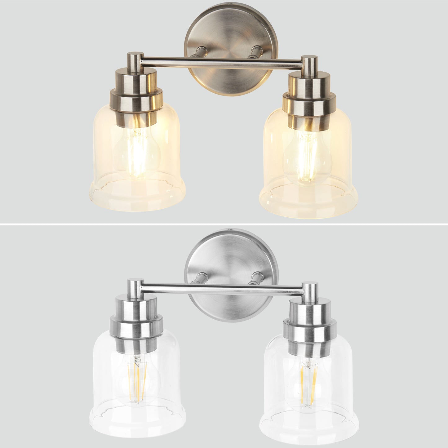 One with Two Wall Lights Stainless Steel Base Frame Glass Shade