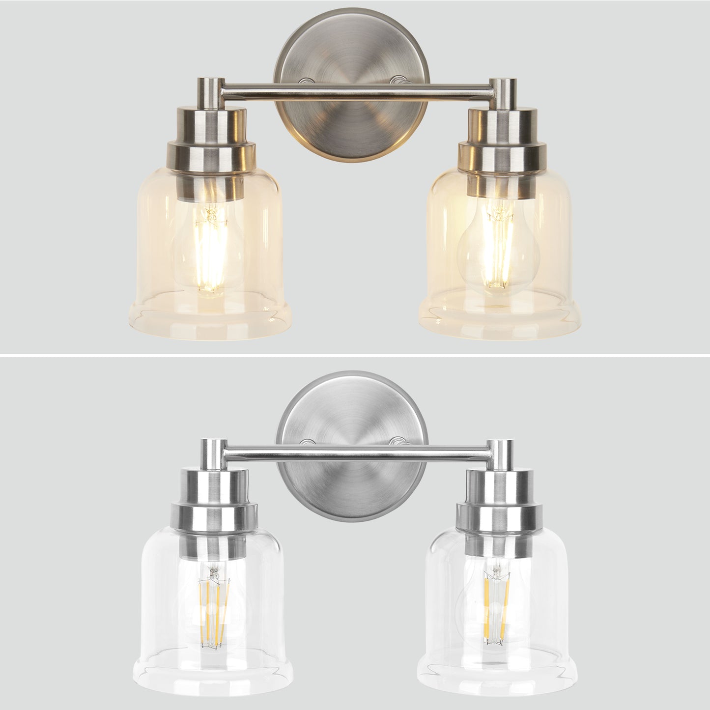 One with Two Wall Lights Stainless Steel Base Frame Glass Shade