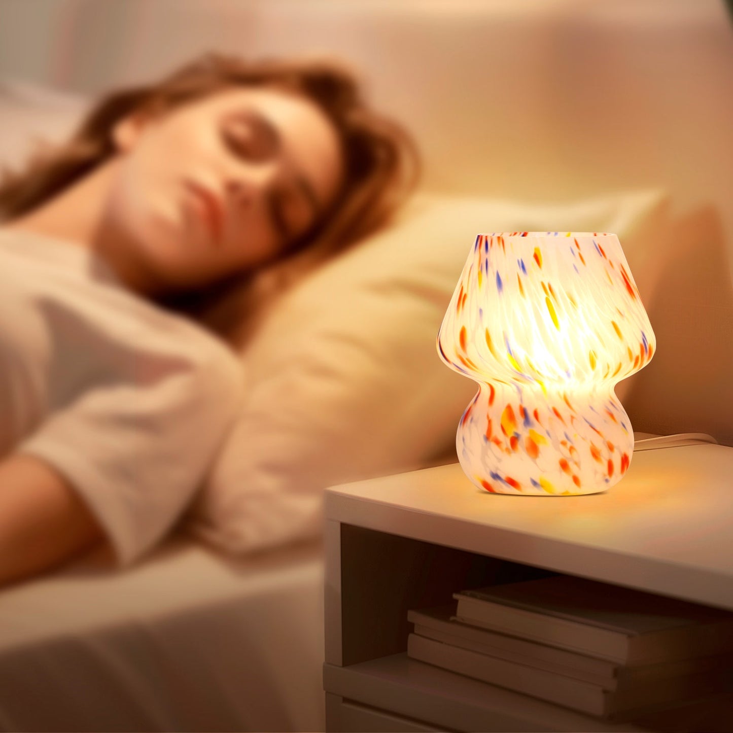 Matte All-glass Table Lamp with In-line Switch and Colorful Dots Texture