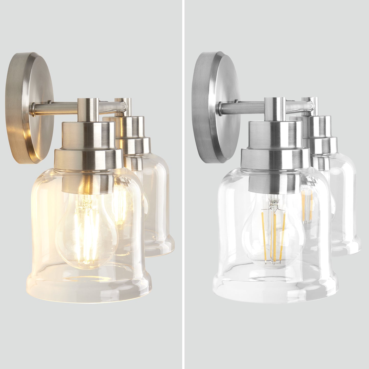One with Two Wall Lights Stainless Steel Base Frame Glass Shade