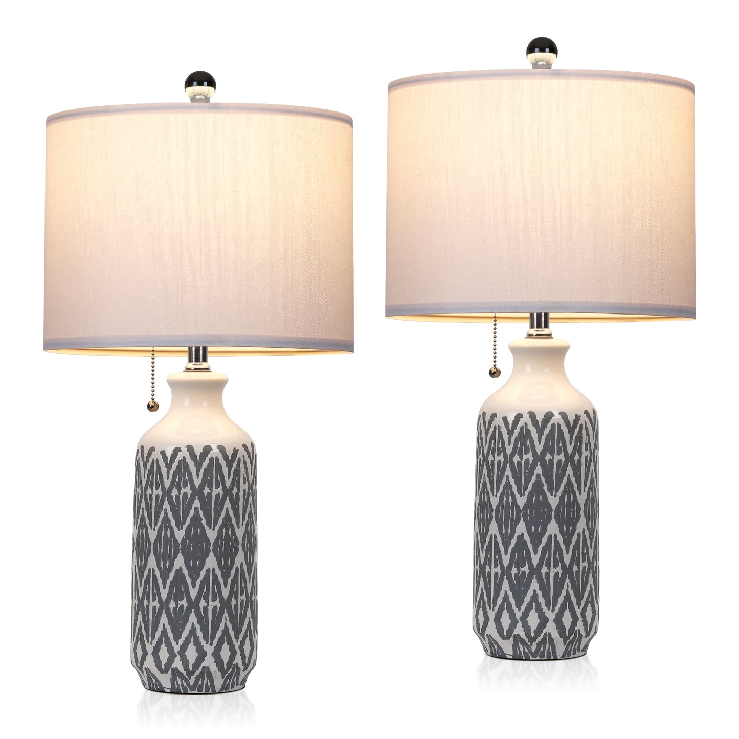 Grey-White Ceramic Table Lamp Boasts Pull Chain Switch, Non-Slip Mat and No Strobe