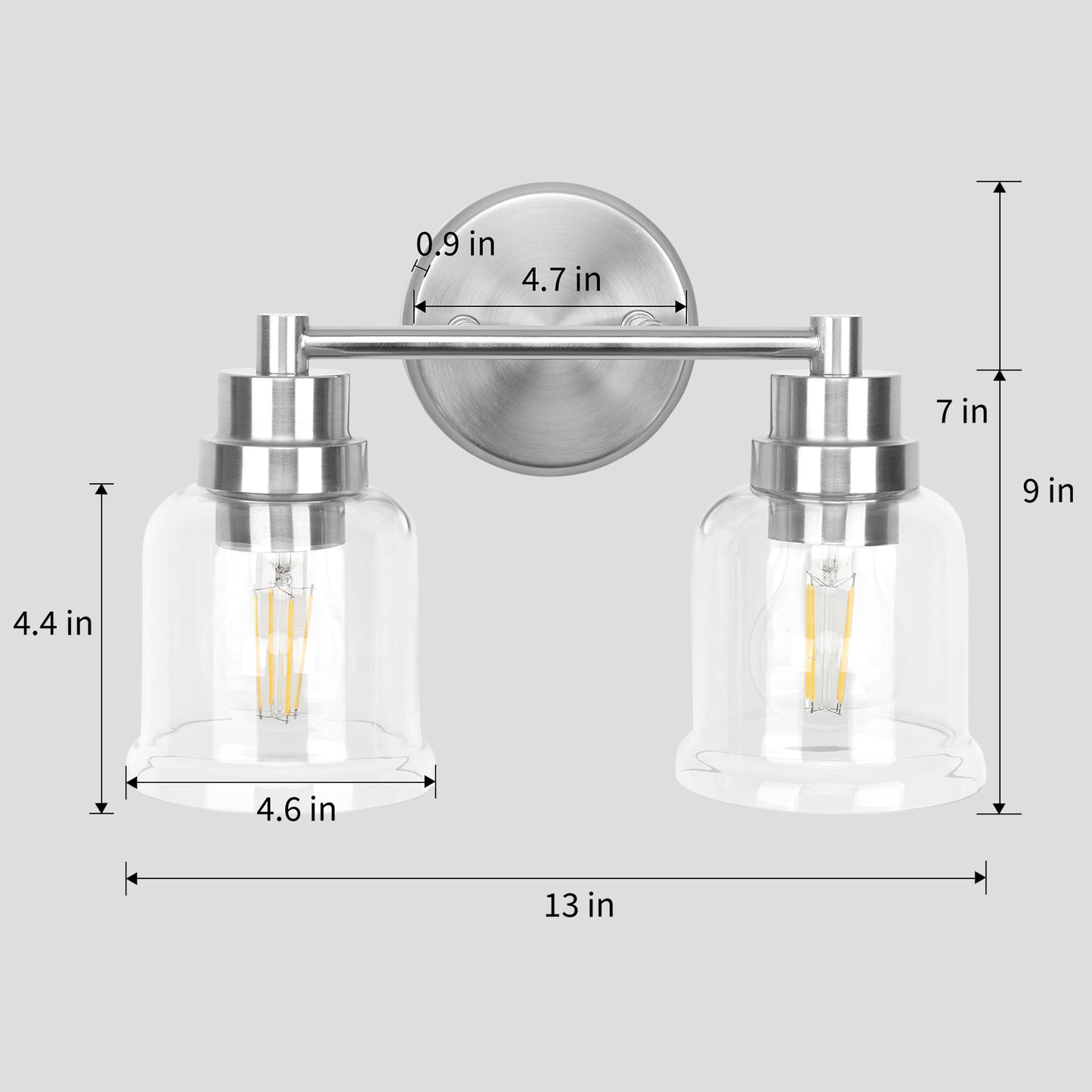 One with Two Wall Lights Stainless Steel Base Frame Glass Shade
