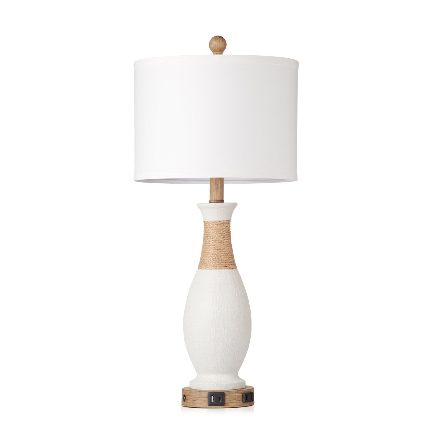 White Resin Table Lamp with Gooseneck, Touch Dimming, USB & Type C Ports, AC Outlet, No Strobe (Set of 2)