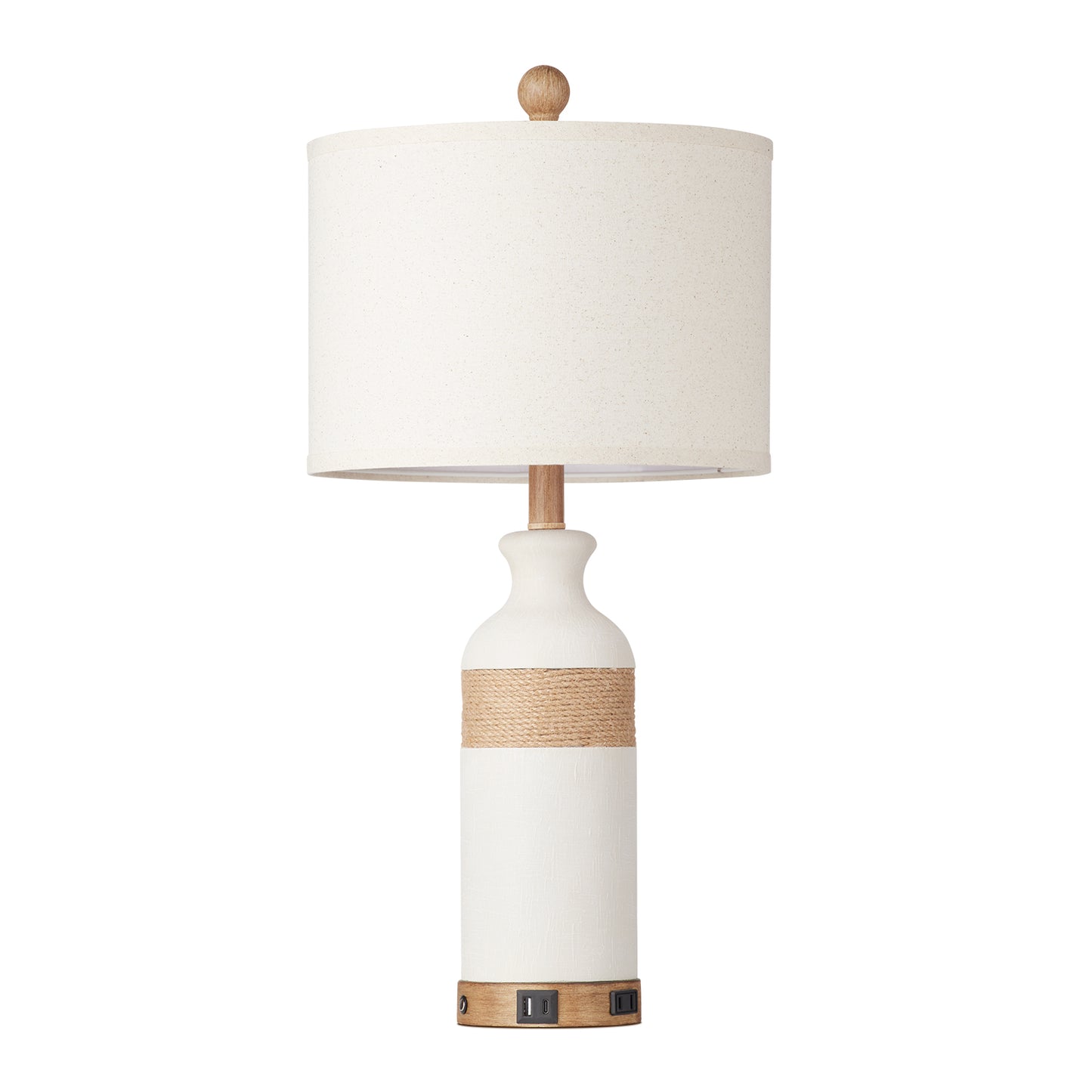 White resin table lamp Touch dimming switch USB & Type-C ports AC outlet No strobe (Set of 2)
