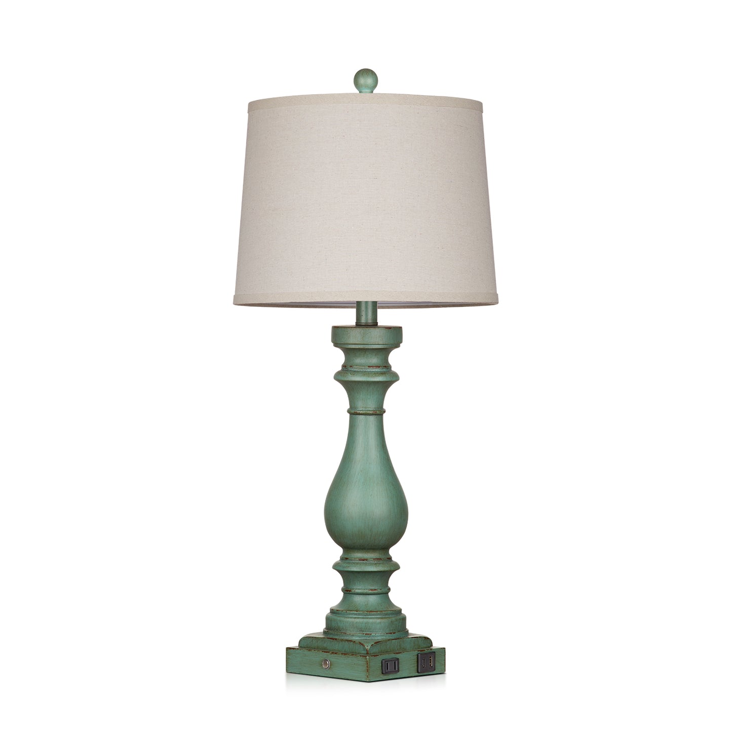 Table lamps with green resin, universal USB Type - C charging ports and AC outlet (Set of 2)