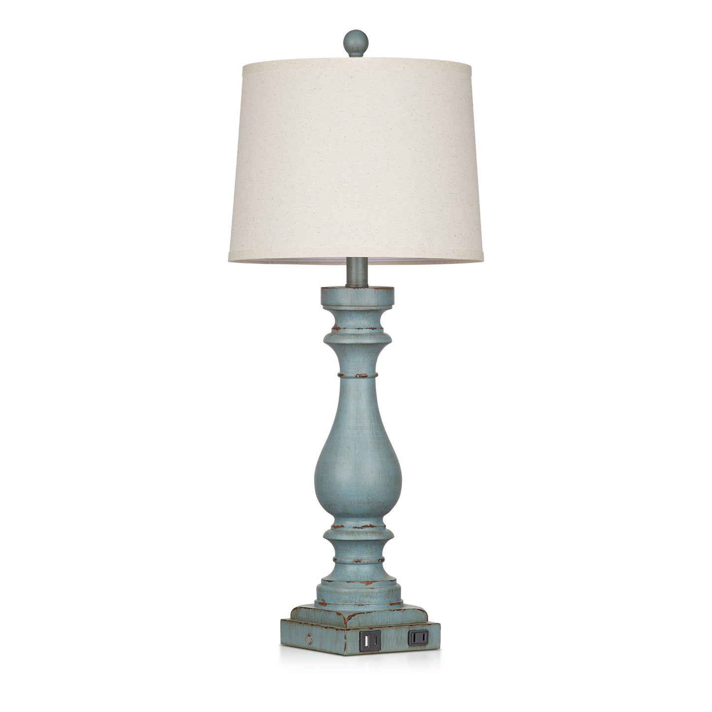 Blue Resin Drop Style Table Lamp with Tilted Shade, featuring 3-Way Dimming Touch Switch, USB Type C Charging Ports and AC Outlet, and No Strobe (Set of 2)