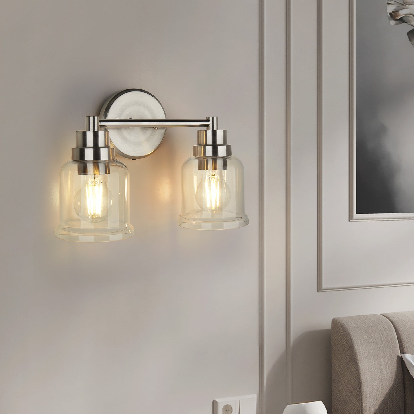 Single Wall Lights Stainless Steel Base Frame Glass Shade