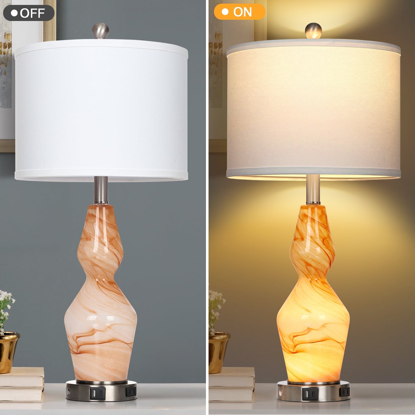 Exquisite Brown Texture 2-in-1 Brown Art Glass Nightlight Table Lamp (Set of 2)