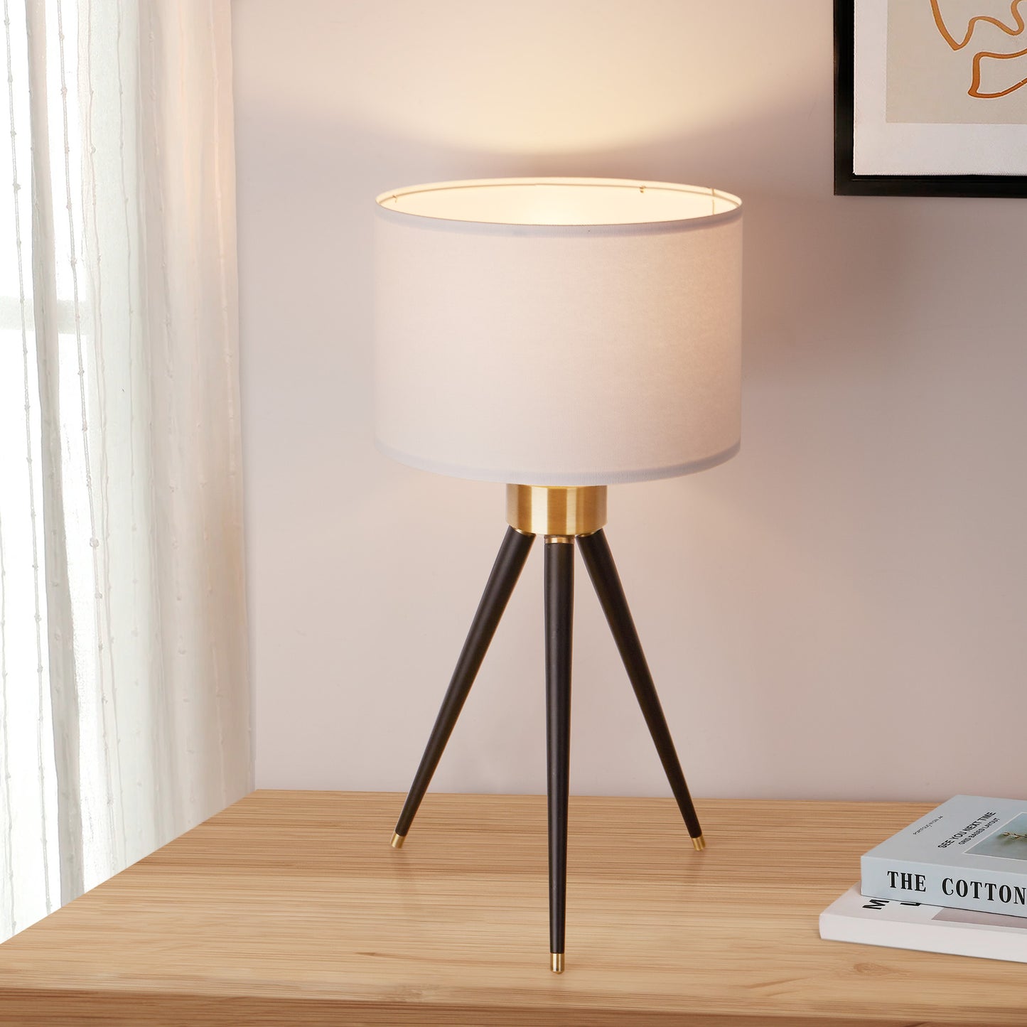 Cinkeda Table Lamp Black Metal Tripod Drum Shade 3-Way Touch Dimming(Set of 2)