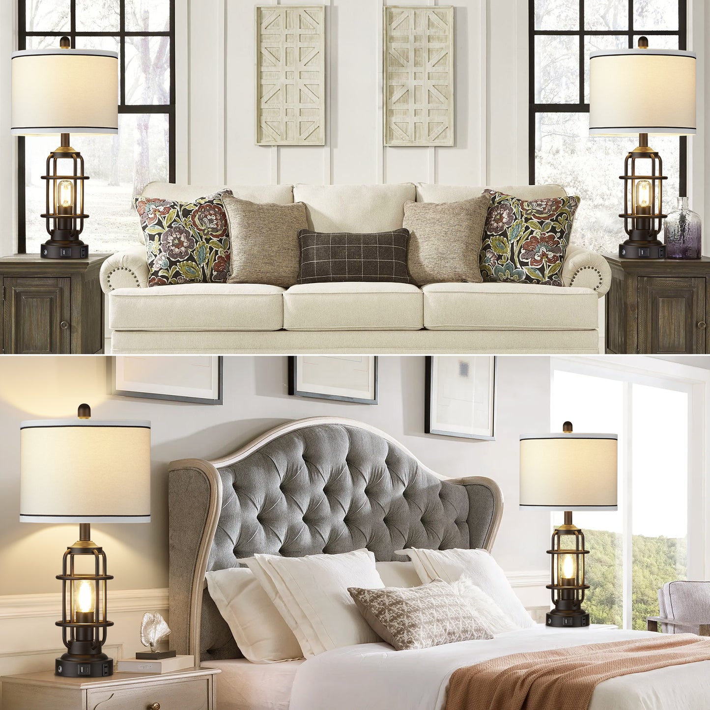 2-in-1 Table Lamps with Nightlight, Featuring a Drum Shade and Touch Dimming (1P)