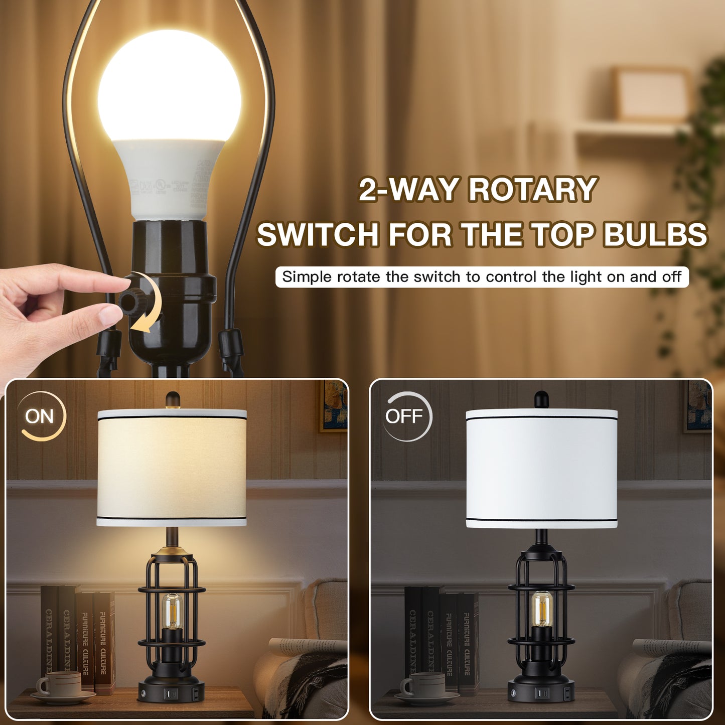 2-in-1 Table Lamps with Nightlight, Featuring a Drum Shade and Touch Dimming (1P)