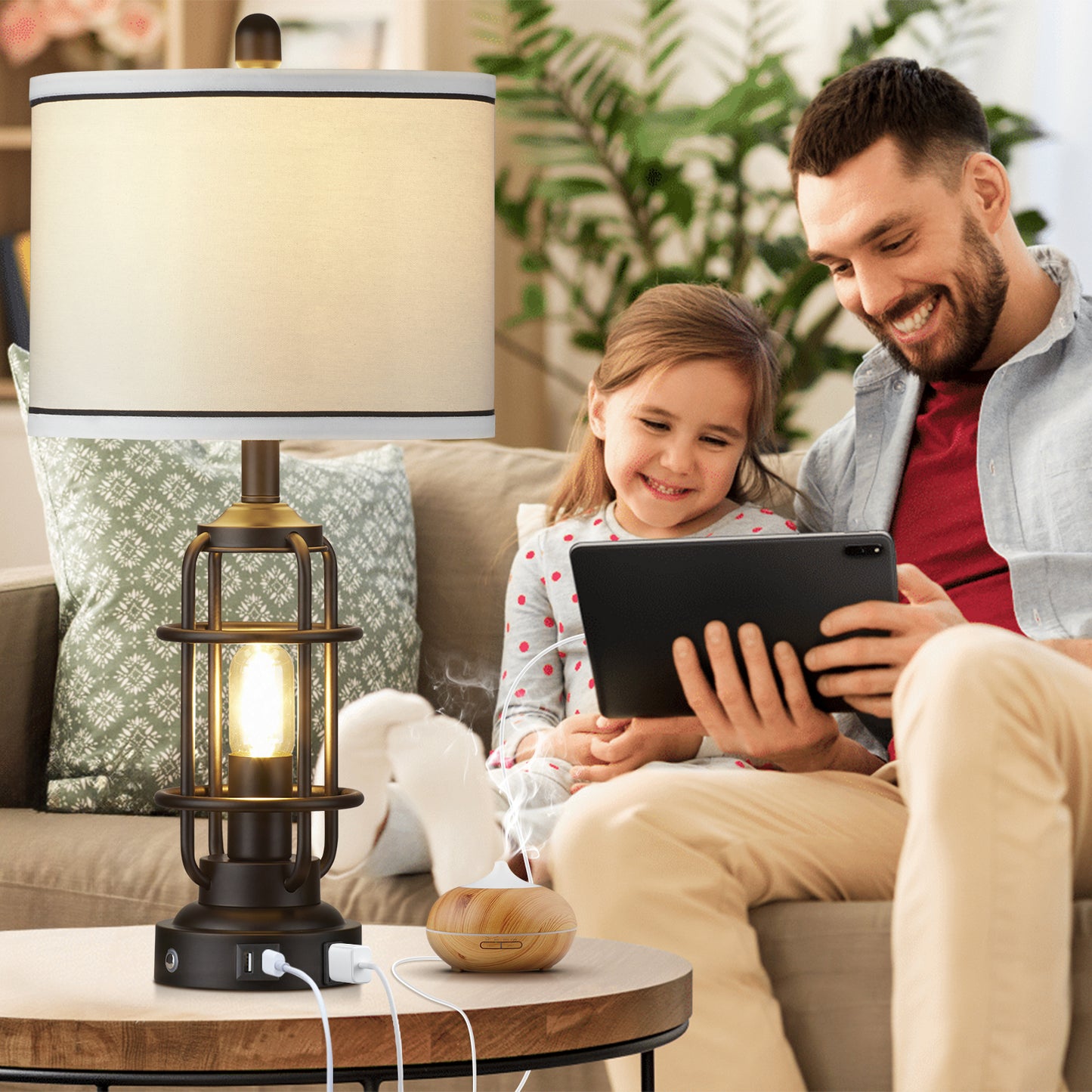 2-in-1 Table Lamps with Nightlight, Featuring a Drum Shade and Touch Dimming (1P)