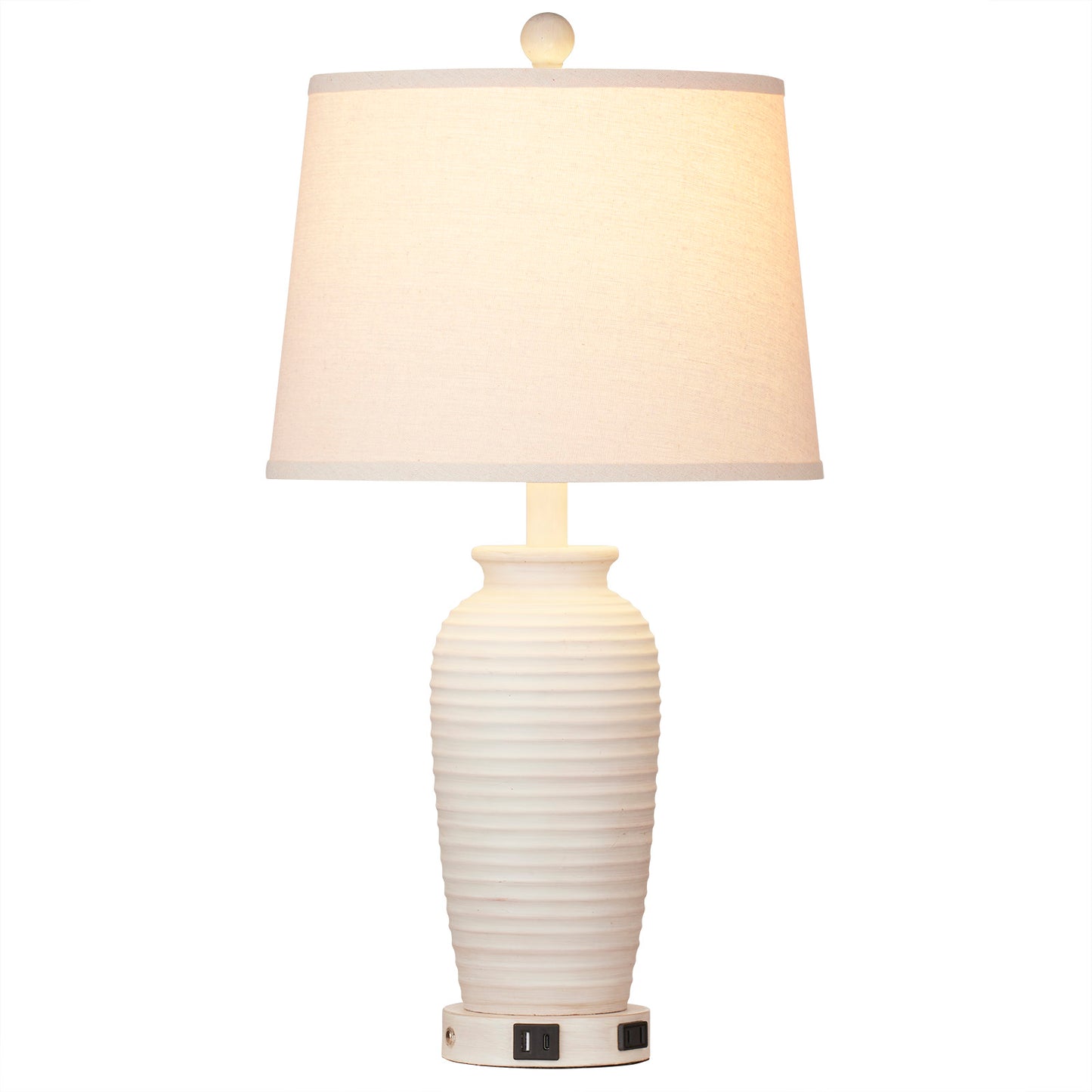 Resin Table Lamps with 3 - Way Touch Dimming, USB Ports and AC Outlet (Set of 2)