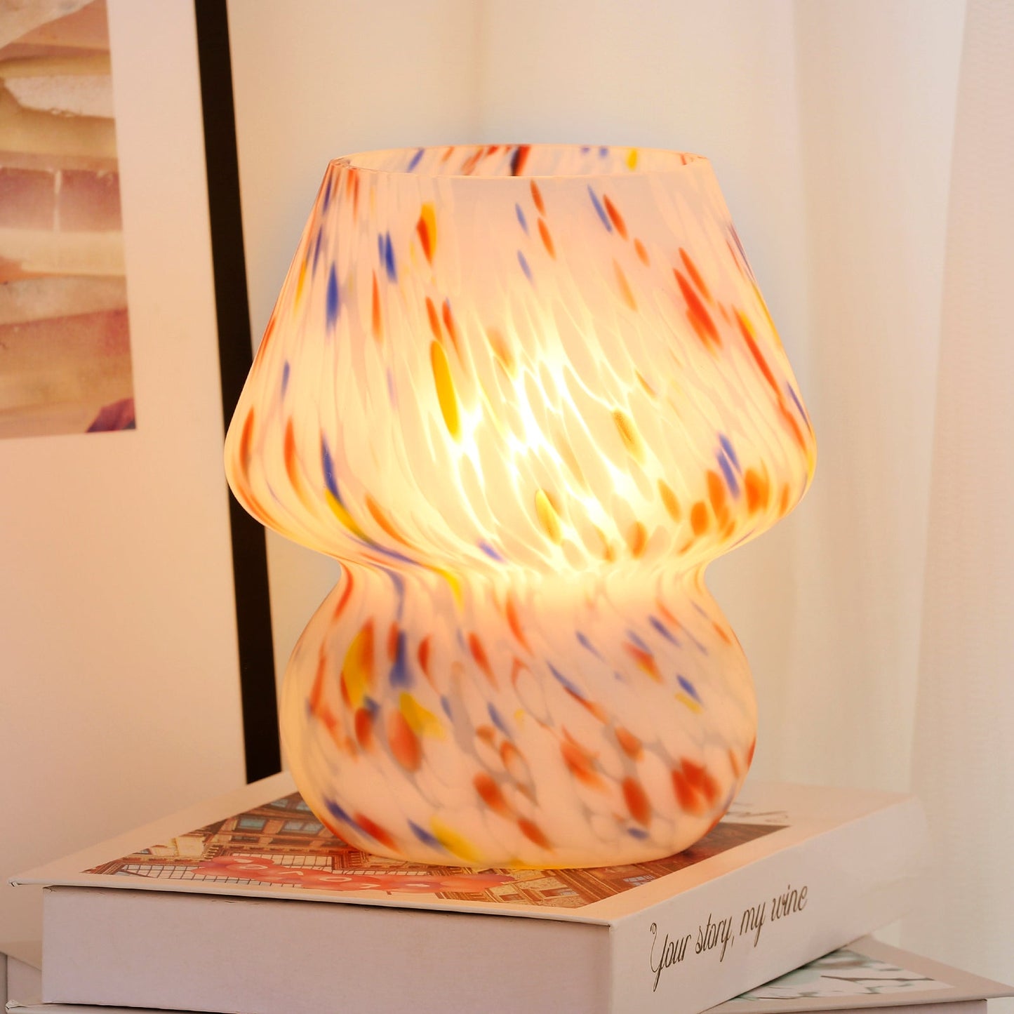 Matte All-glass Table Lamp with In-line Switch and Colorful Dots Texture