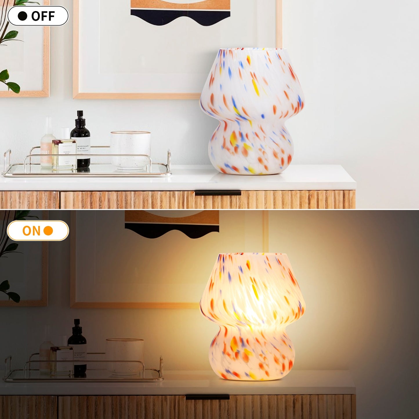 Matte All-glass Table Lamp with In-line Switch and Colorful Dots Texture