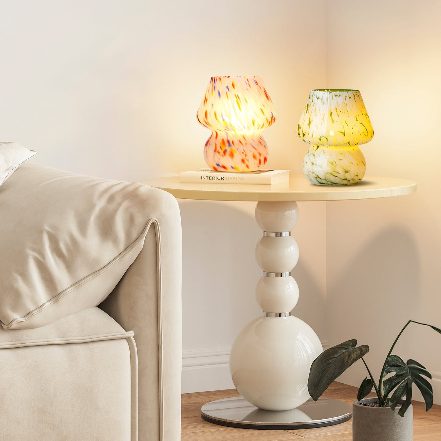 Matte All-glass Table Lamp with In-line Switch and Colorful Dots Texture