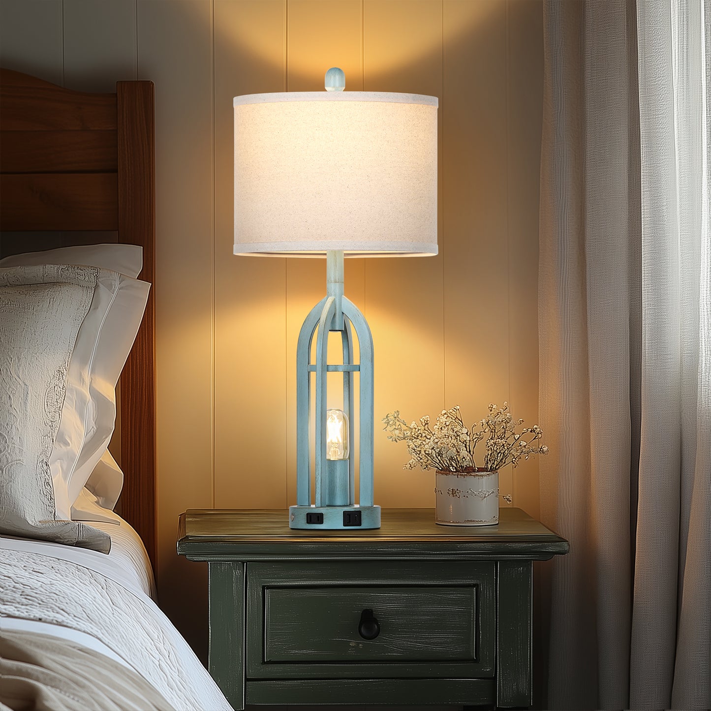 Linen Single Ring Blue Hardware Night Light(Set of 2)