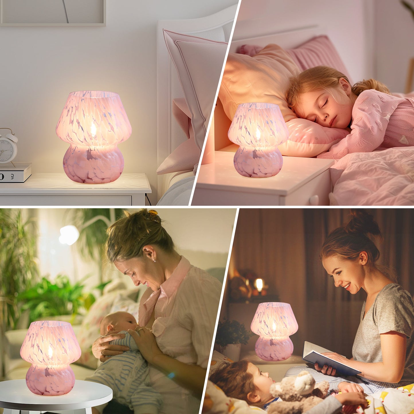 Dot Mushroom Style Pink Ripple Glass Table Lamp with In-line Switch