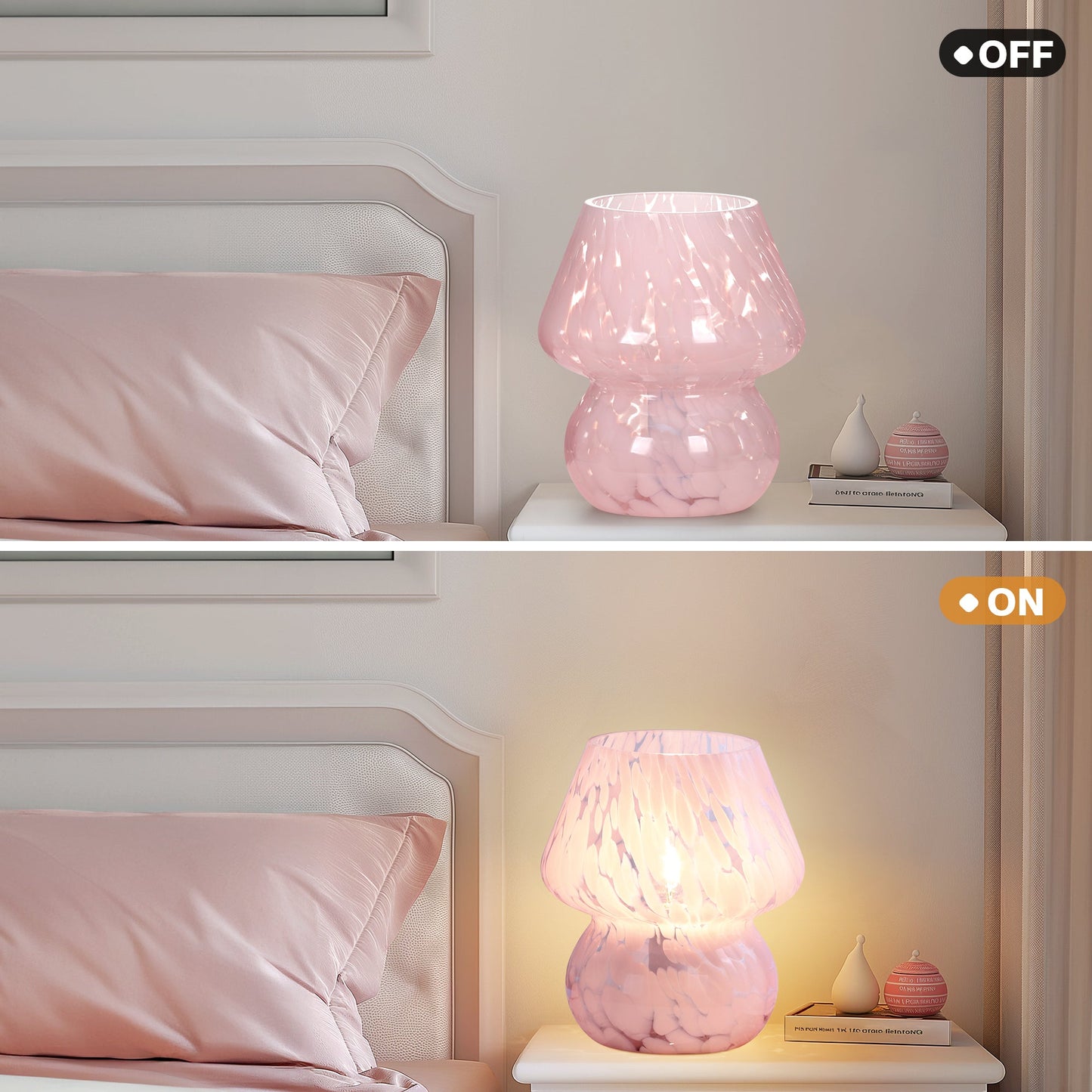 Dot Mushroom Style Pink Ripple Glass Table Lamp with In-line Switch