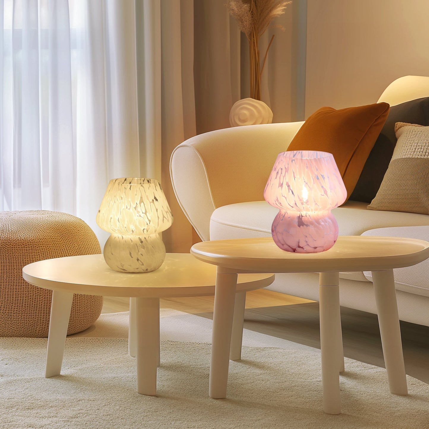 Dot Mushroom Style Pink Ripple Glass Table Lamp with In-line Switch