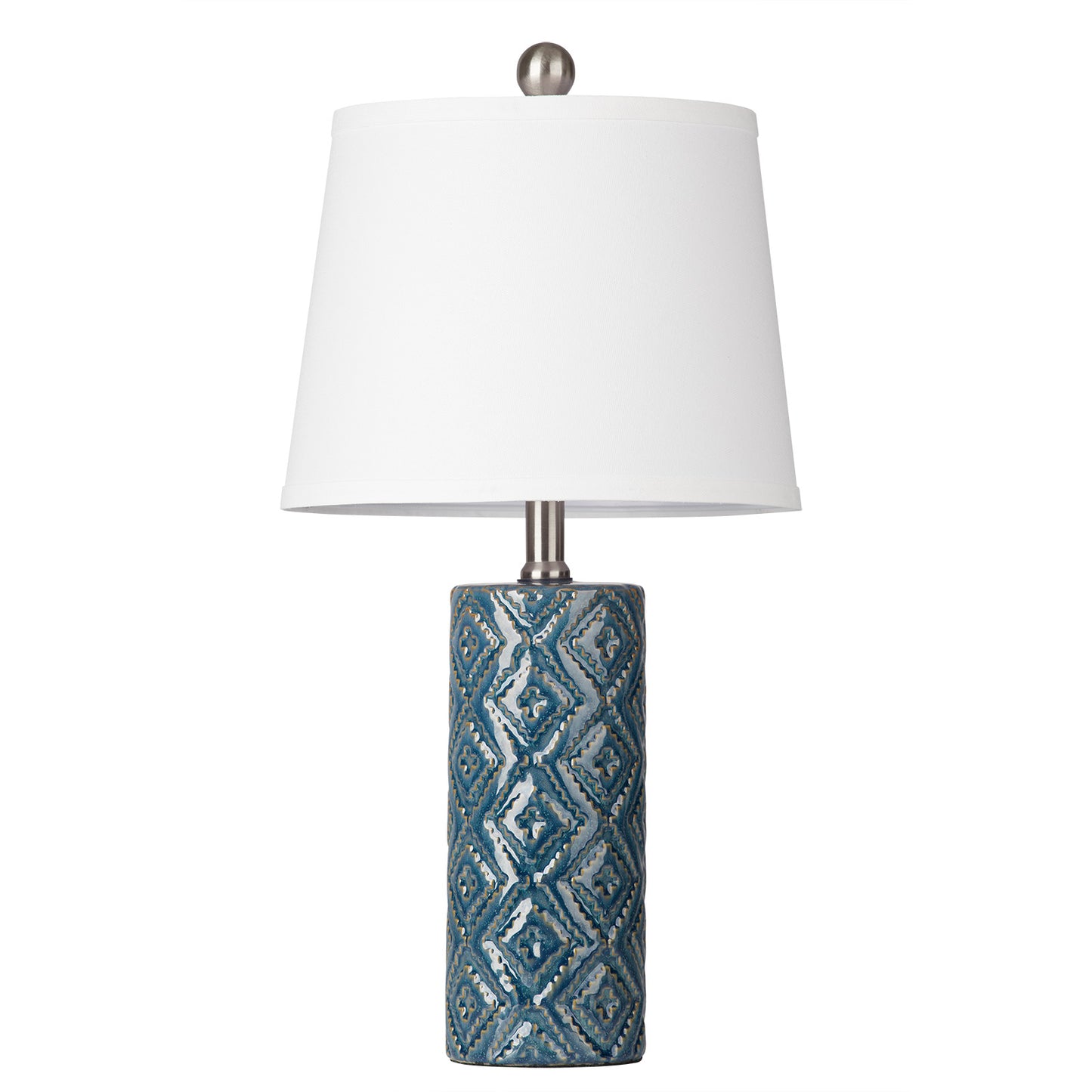 Ceramic Blue Cylinder Table Lamps with Rotary Switch and Knockdown Shade (Set of 2)