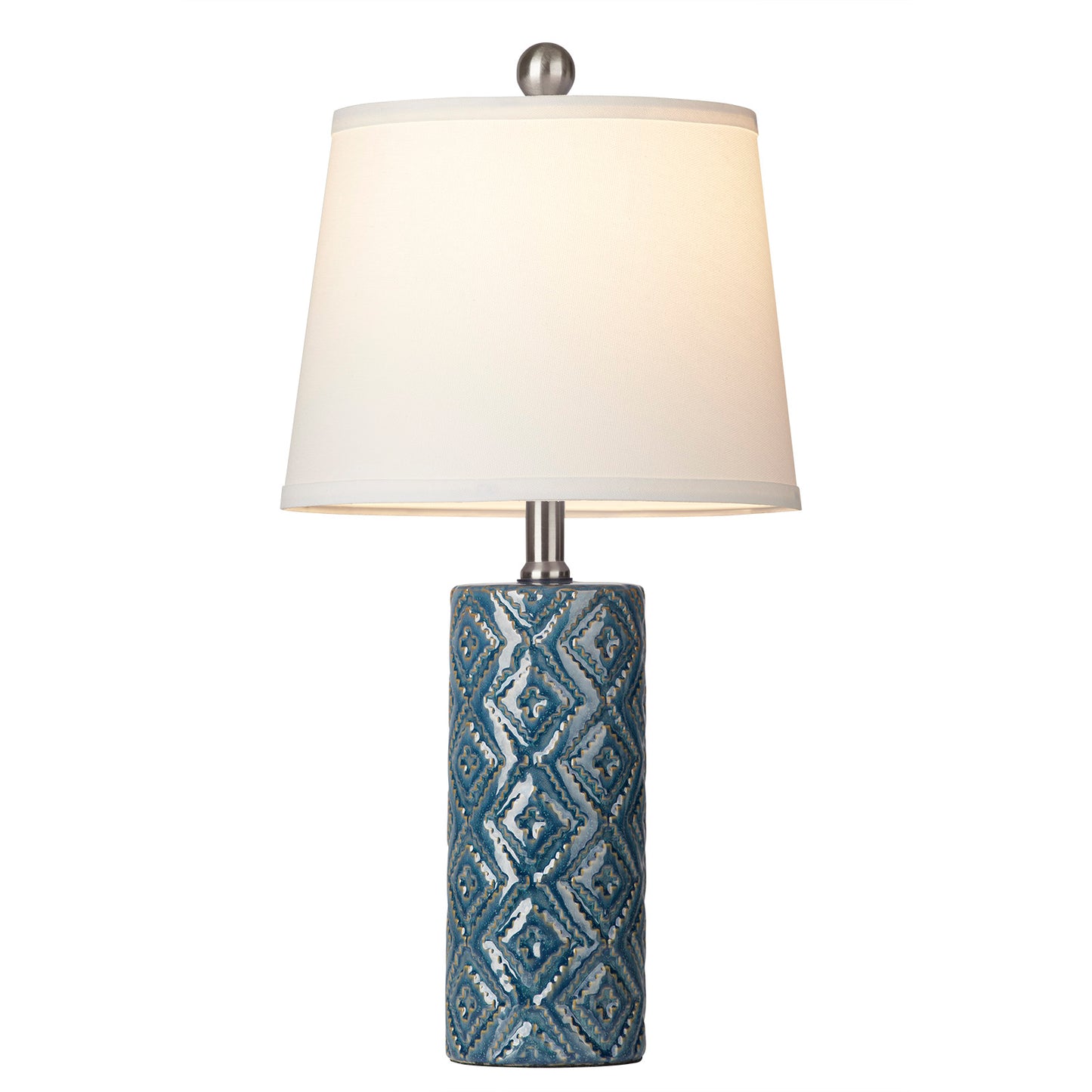 Ceramic Blue Cylinder Table Lamps with Rotary Switch and Knockdown Shade (Set of 2)