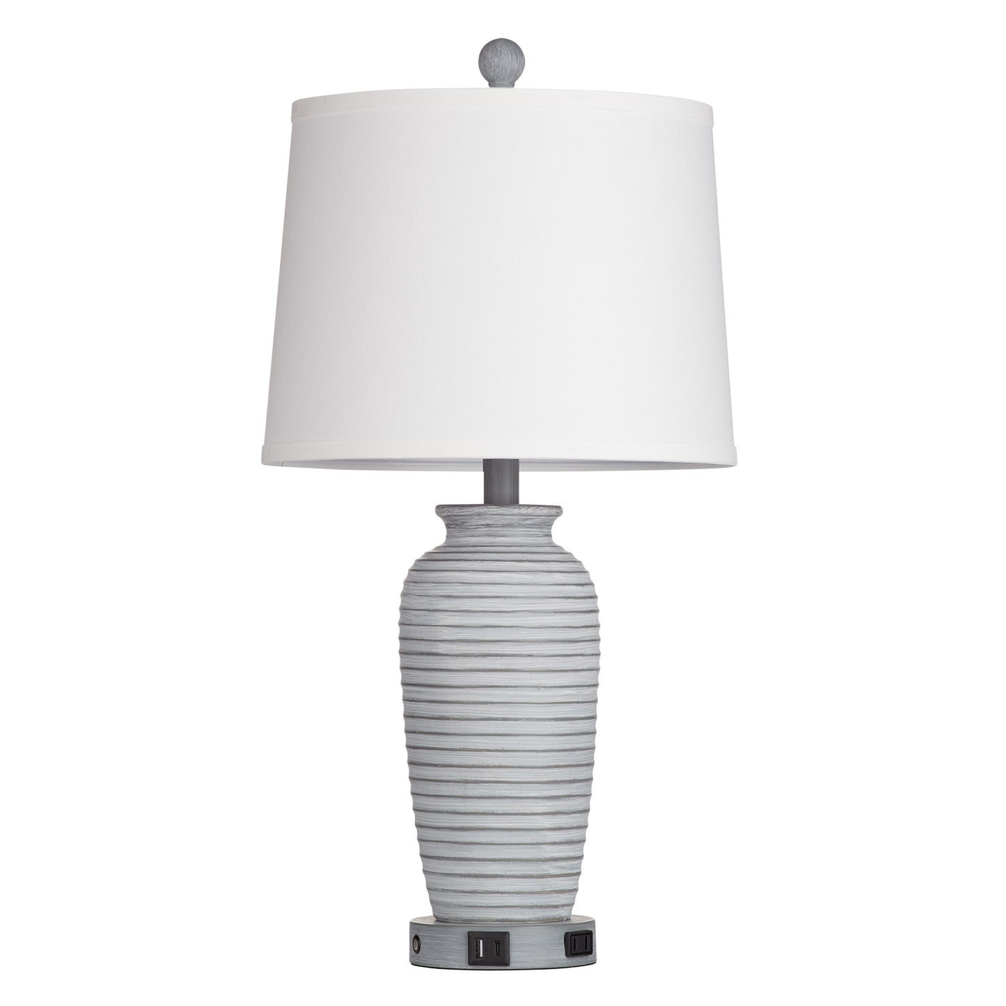 Gray-white resin table lamp. Touch dimming switch. USB & Type C ports. No strobe (Set of 2)