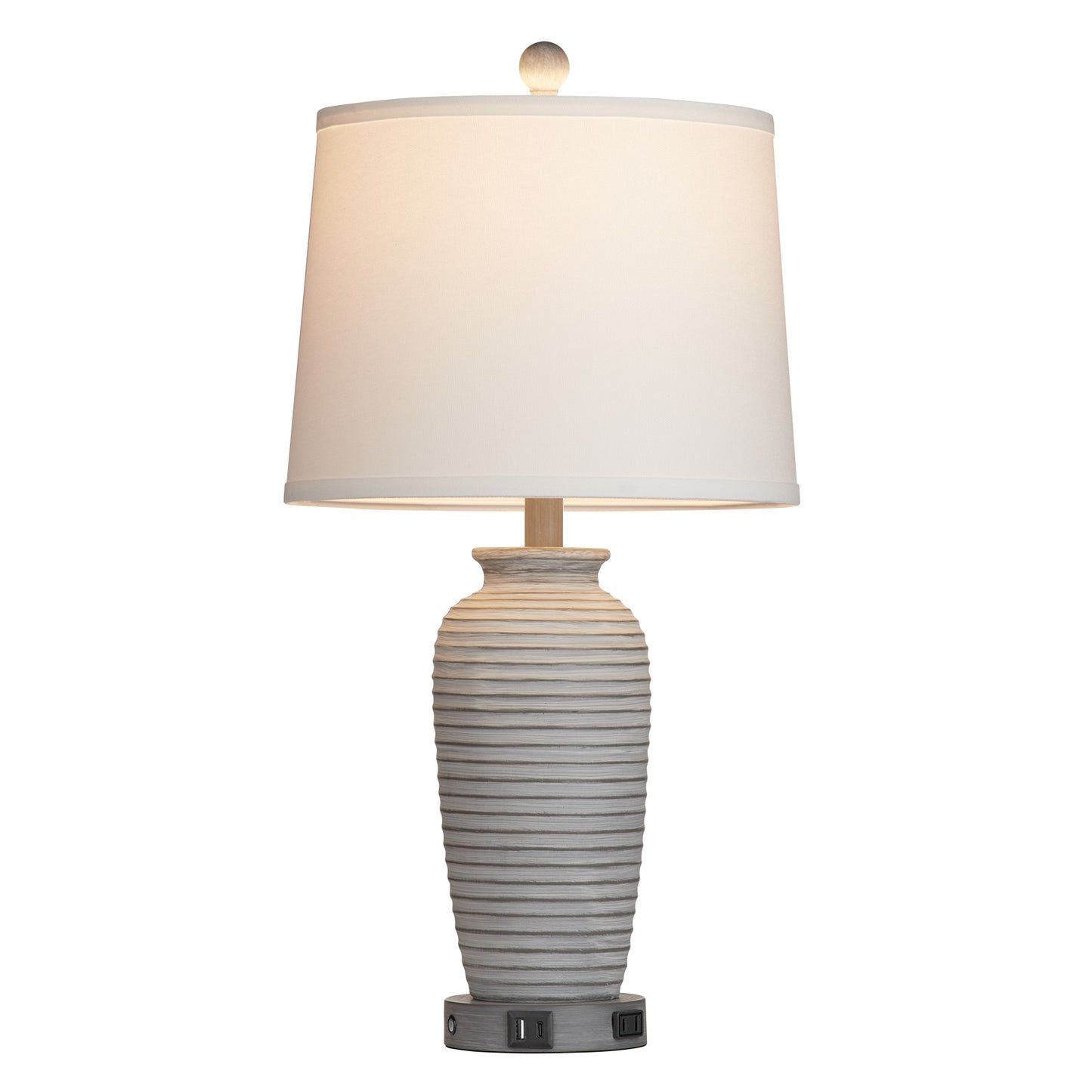 Gray-white resin table lamp. Touch dimming switch. USB & Type C ports. No strobe (Set of 2)