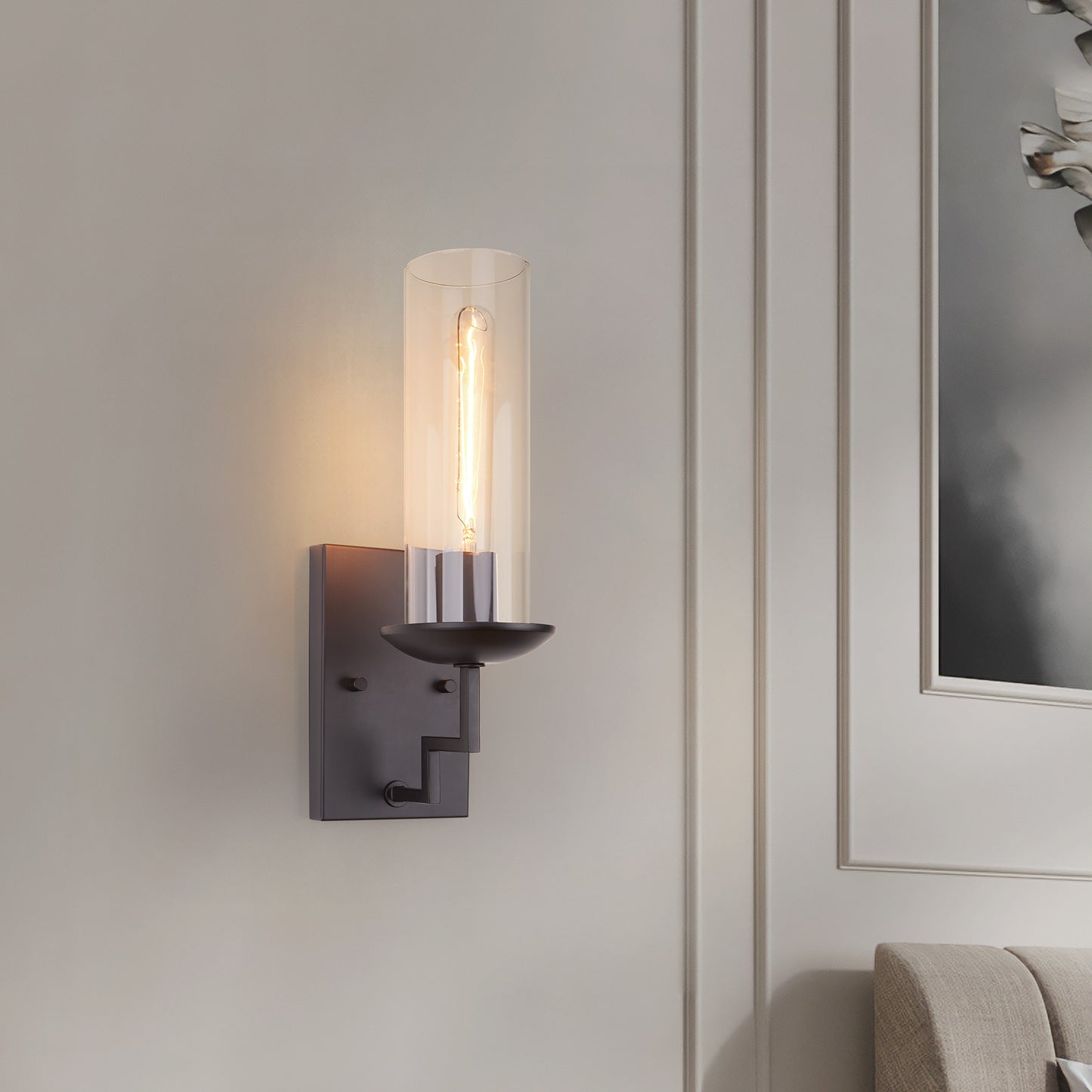 Wall Sconces Black Base Cylinder Glass Shade