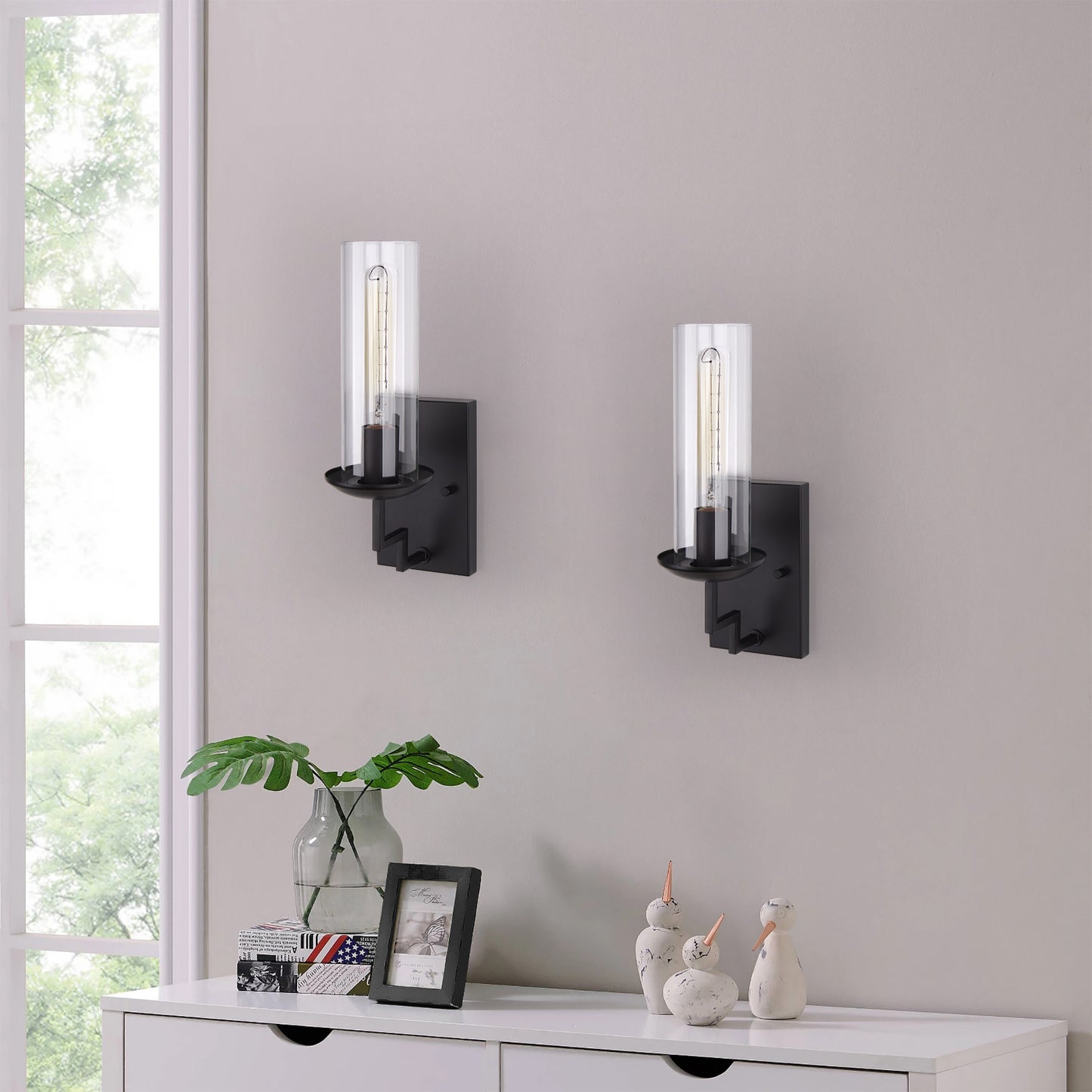 Wall Sconces Black Base Cylinder Glass Shade