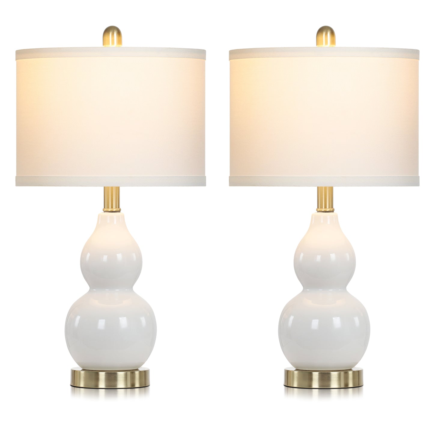 White Ceramic Bedside Lamps Gourd Lamp Holder Drum Shade (Set of 2)