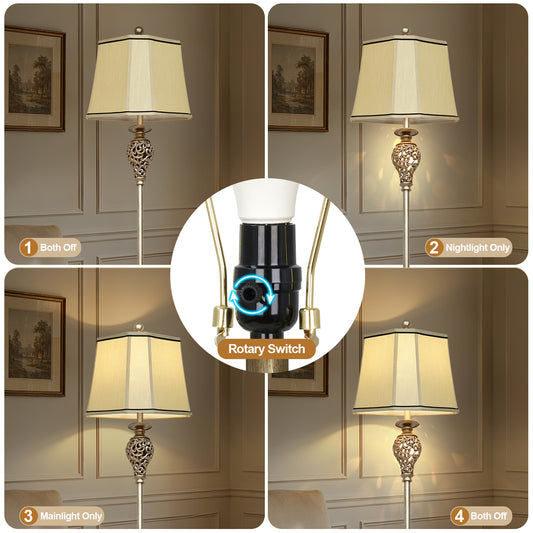 Cinkeda 67" Floor Lamp, Standing Lamp with Night Light & 4-Level Rotary Switch & Dimmable 3-Color Temp for Living Room, LED Bulb Included