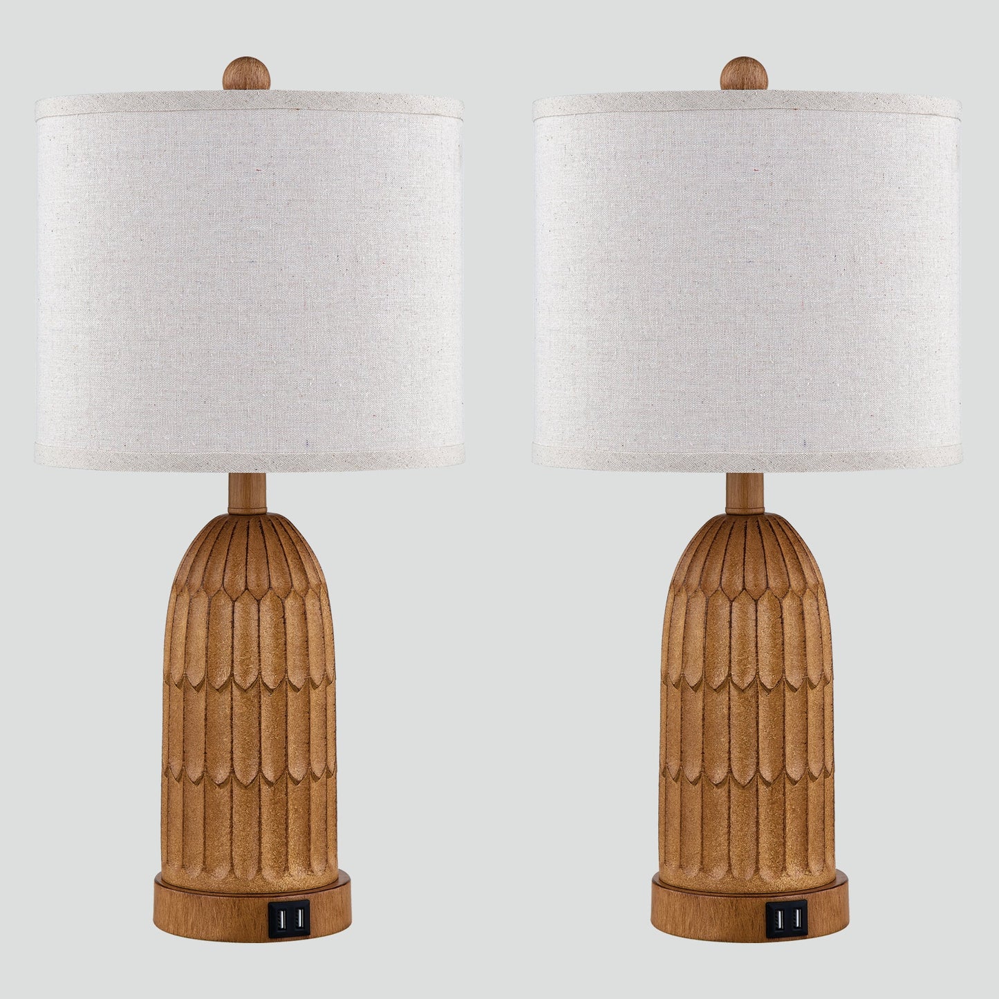 Cinkeda Table Lamp Brown Resin 3-Way Dimming (Set of 2)