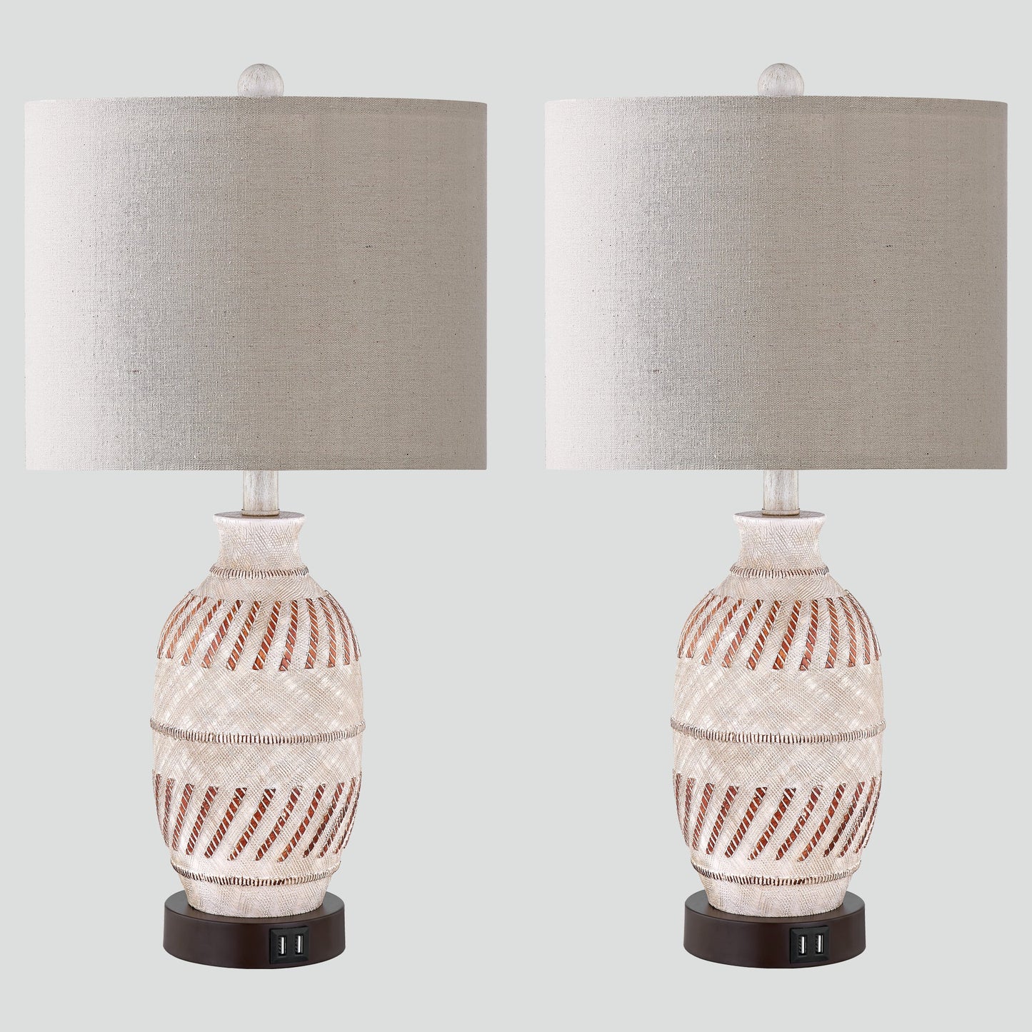 Cinkeda Table Lamp Beige Resin Carving Touch 3-Way Dimming (Set of 2)