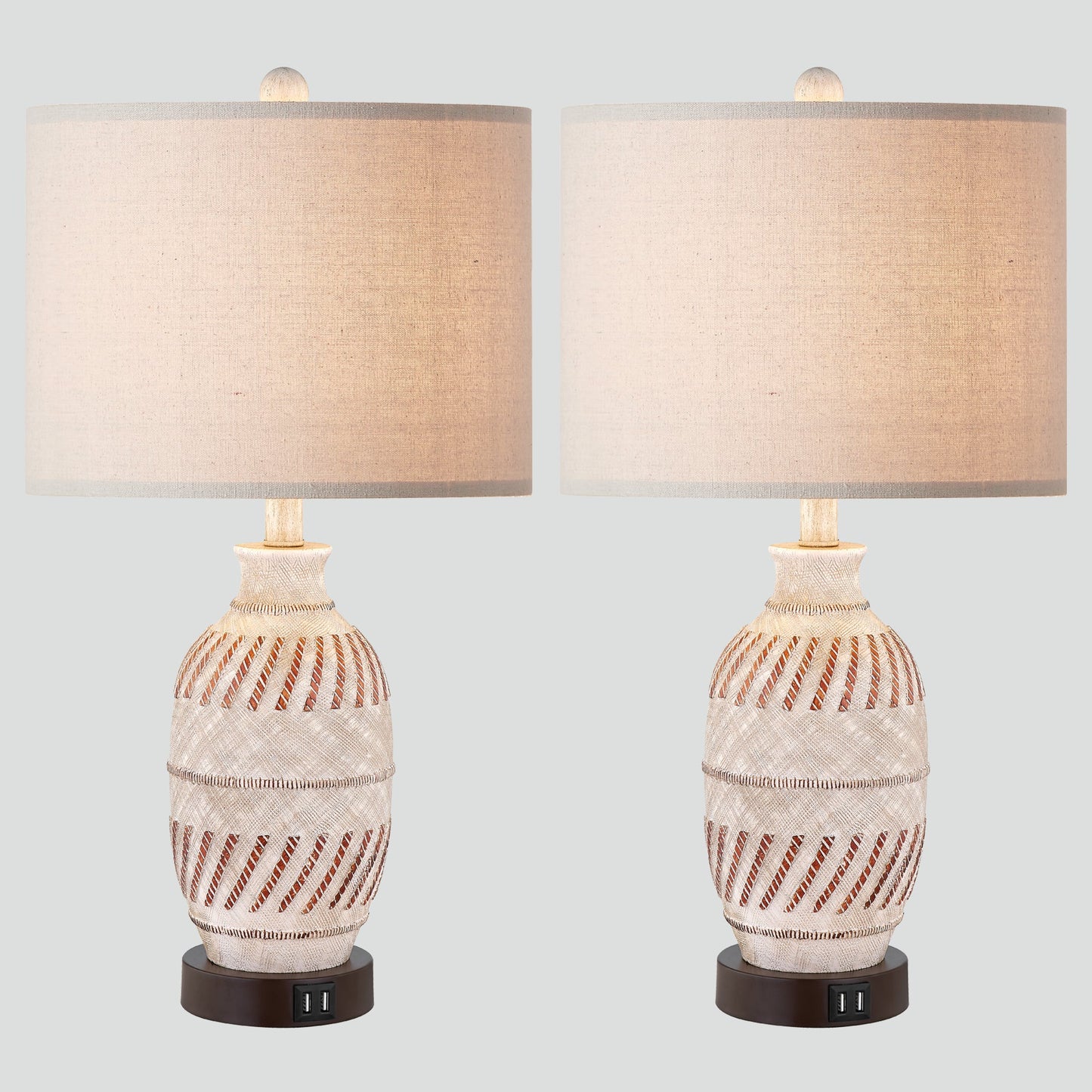 Cinkeda Table Lamp Beige Resin Carving Touch 3-Way Dimming (Set of 2)