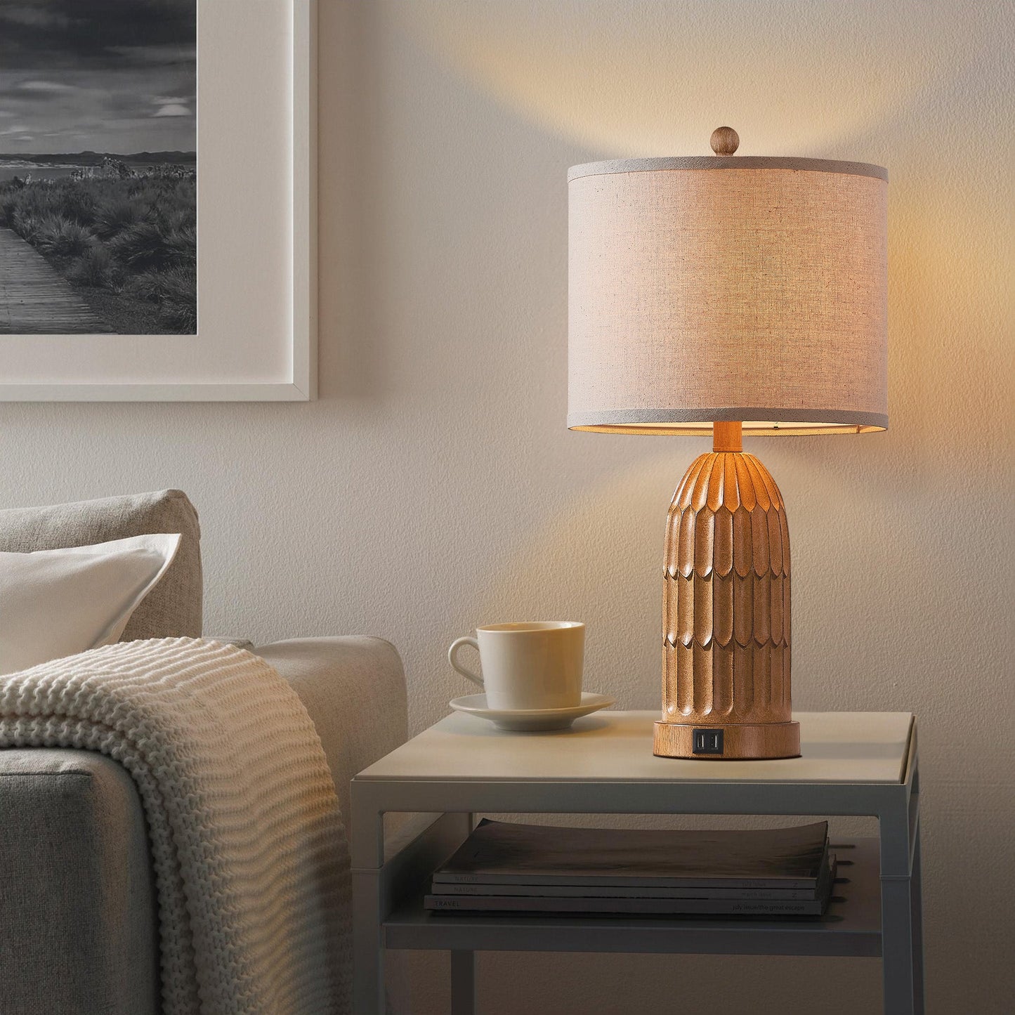 Cinkeda Table Lamp Brown Resin 3-Way Dimming (Set of 2)