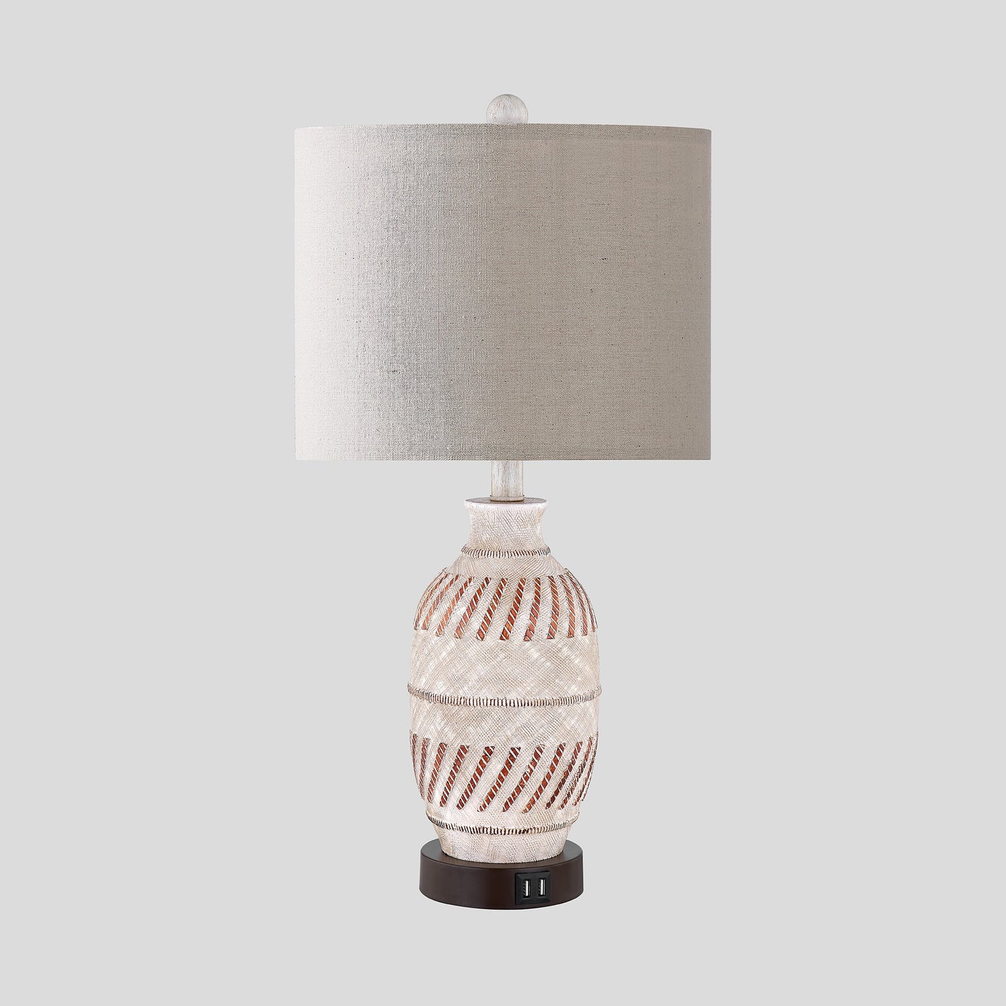 Cinkeda Table Lamp Beige Resin Touch Dimming 2 USB Ports