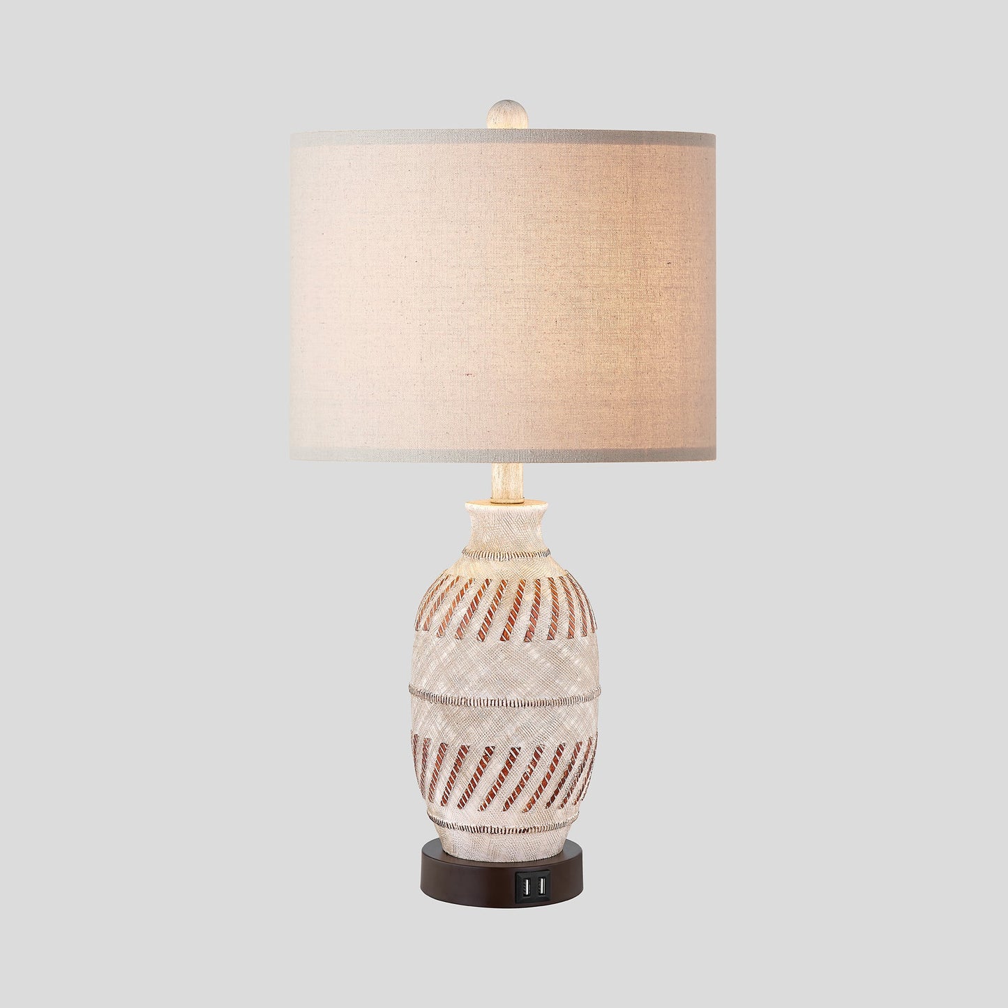 Cinkeda Table Lamp Beige Resin Touch Dimming 2 USB Ports