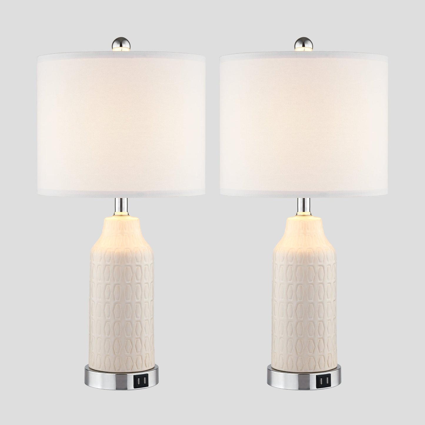 Table Lamps White Ceramic Touch Dimming USB Port AC Outlet(Set of 2)