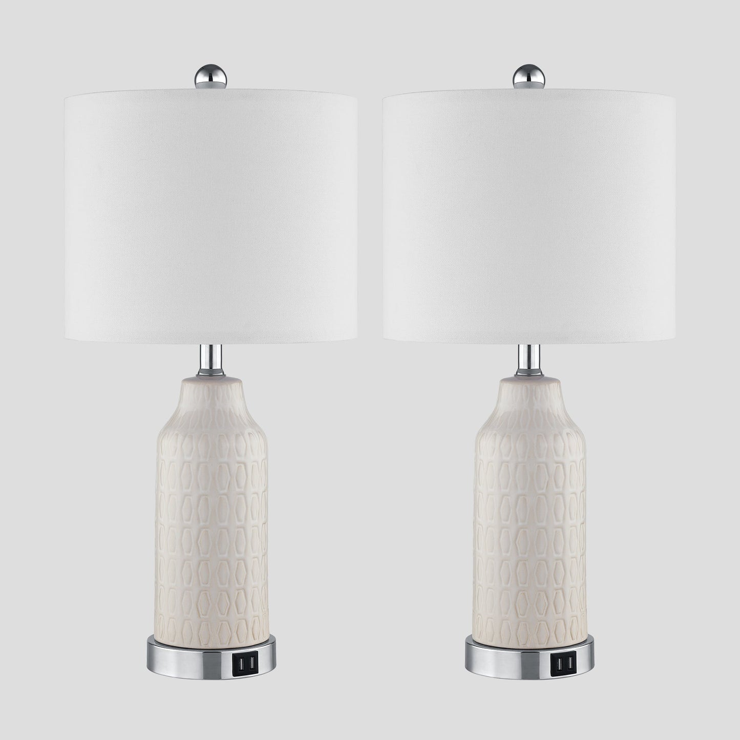 Table Lamps White Ceramic Touch Dimming USB Port AC Outlet(Set of 2)